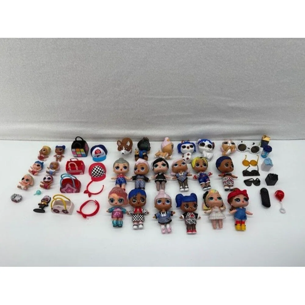 LOL Surprise Doll Figures MGA w/ Clothes Glitter Hair Pets Accessories Lot of 45